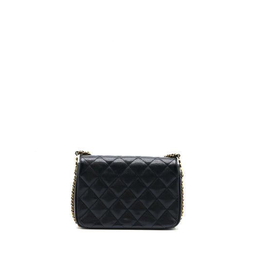 Chanel 23C Mini Flap Bag with CC Logo Chain Grained Calfskin Black GHW (Microchip)