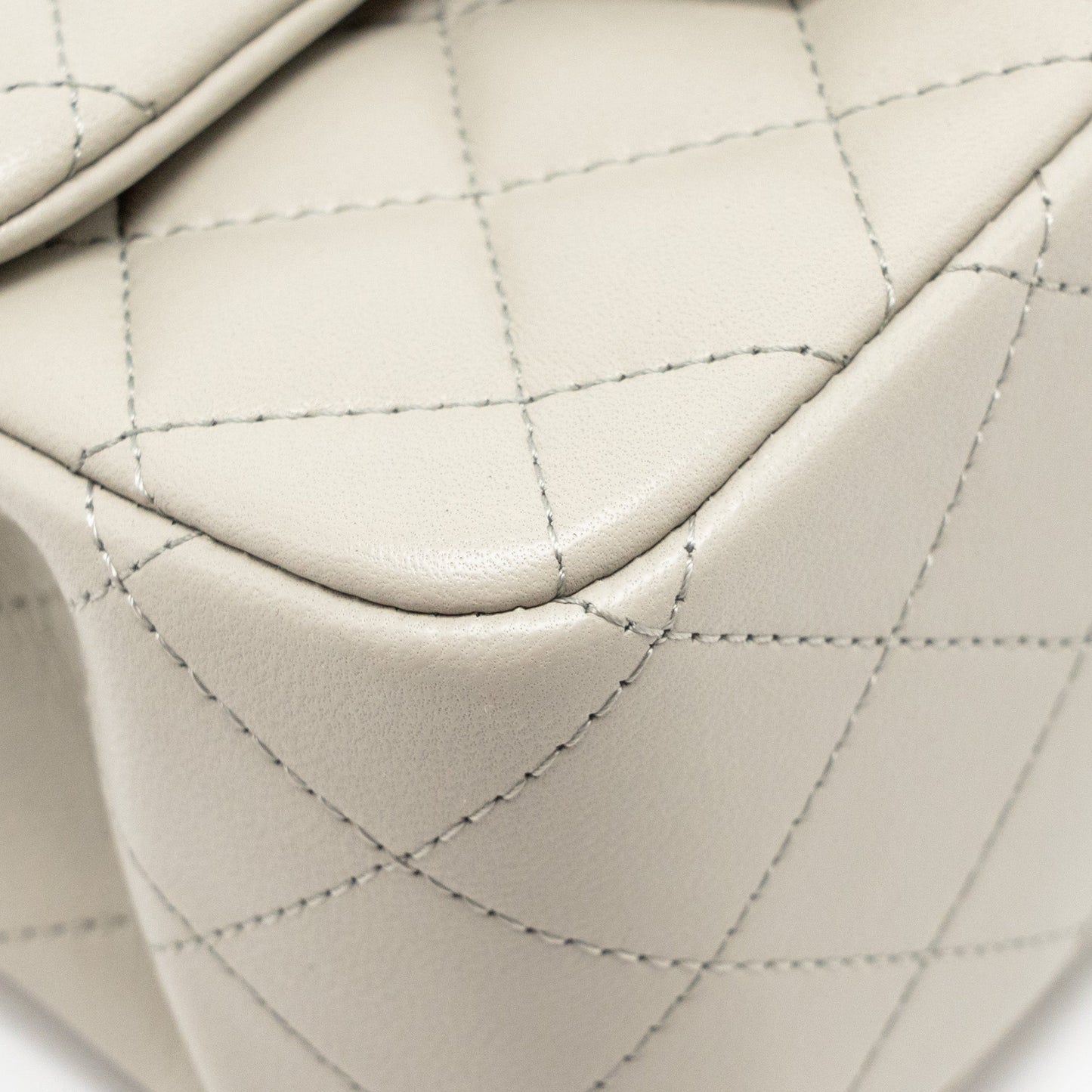 Chanel 22C Mini Square Flap Bag Lambskin Light Grey LGHW (Microchip)