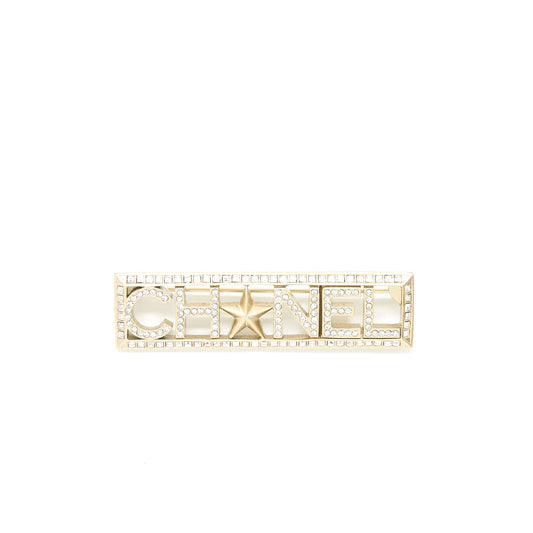 Chanel Letter/Star Brooch Crystal Light Gold Tone