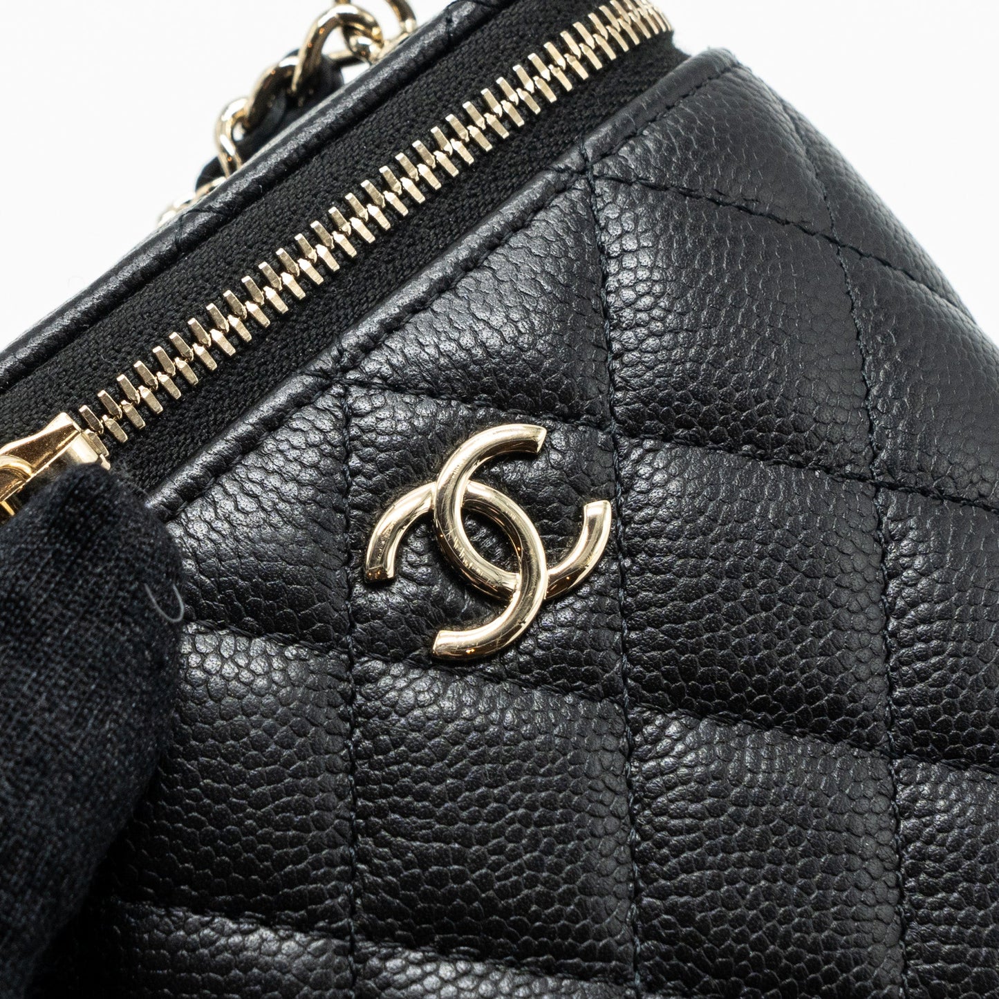 Chanel Vanity Case with Detail CC logo on Chain Caviar Black LGHW