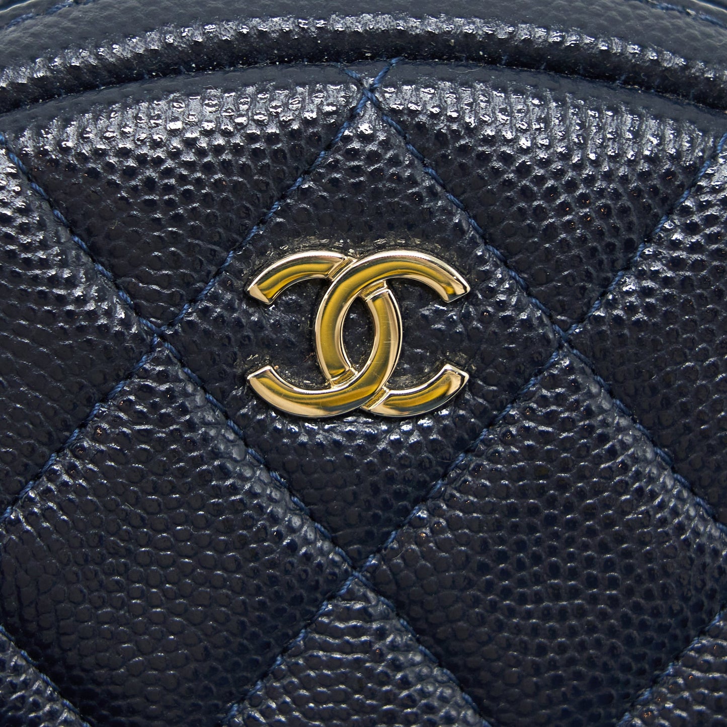 Chanel Mini Round Pouch Caviar Navy LGHW