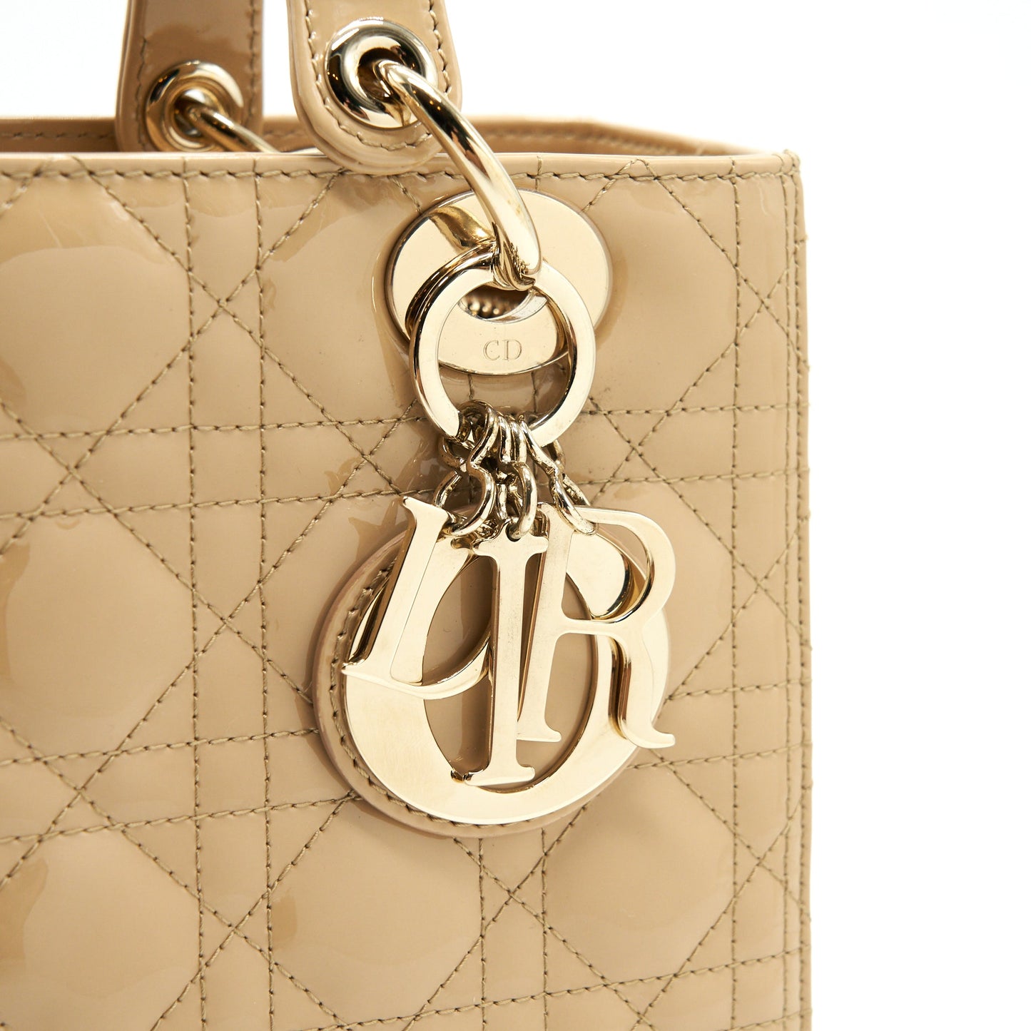 CHRISTIAN DIOR MEDIUM LADY DIOR IN PATENT LEATHER BEIGE