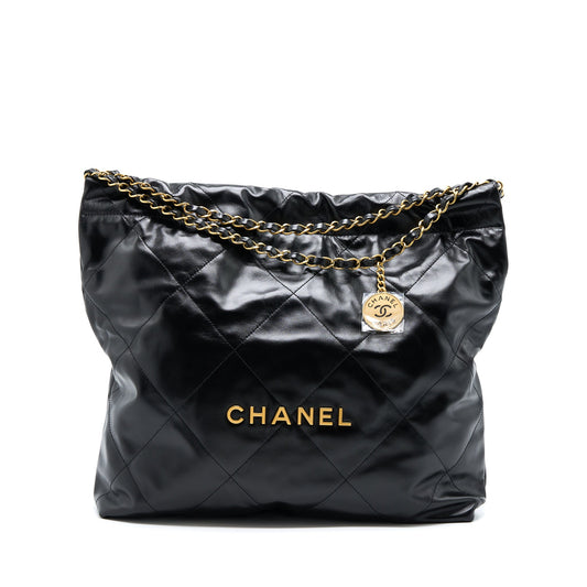 Chanel Medium 22 Bag Shiny Calfskin Black GHW (Microchip)