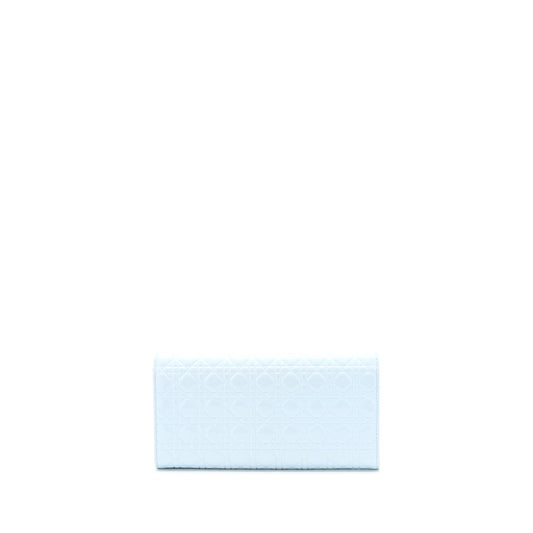 Dior Flap Wallet with Chain Patent Light Blue with Blue Hardware