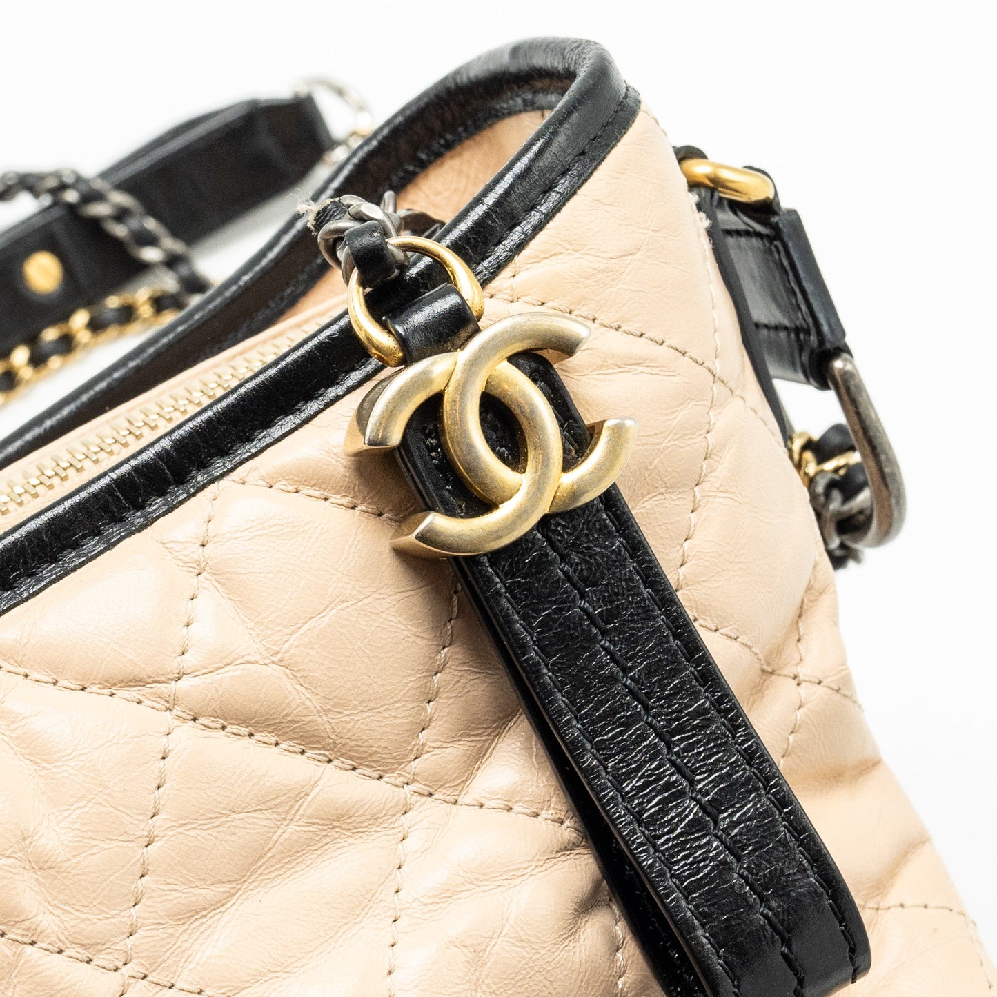 CHANEL Gabrielle Hobo Bag Calfskin Beige Multicolour Hardware
