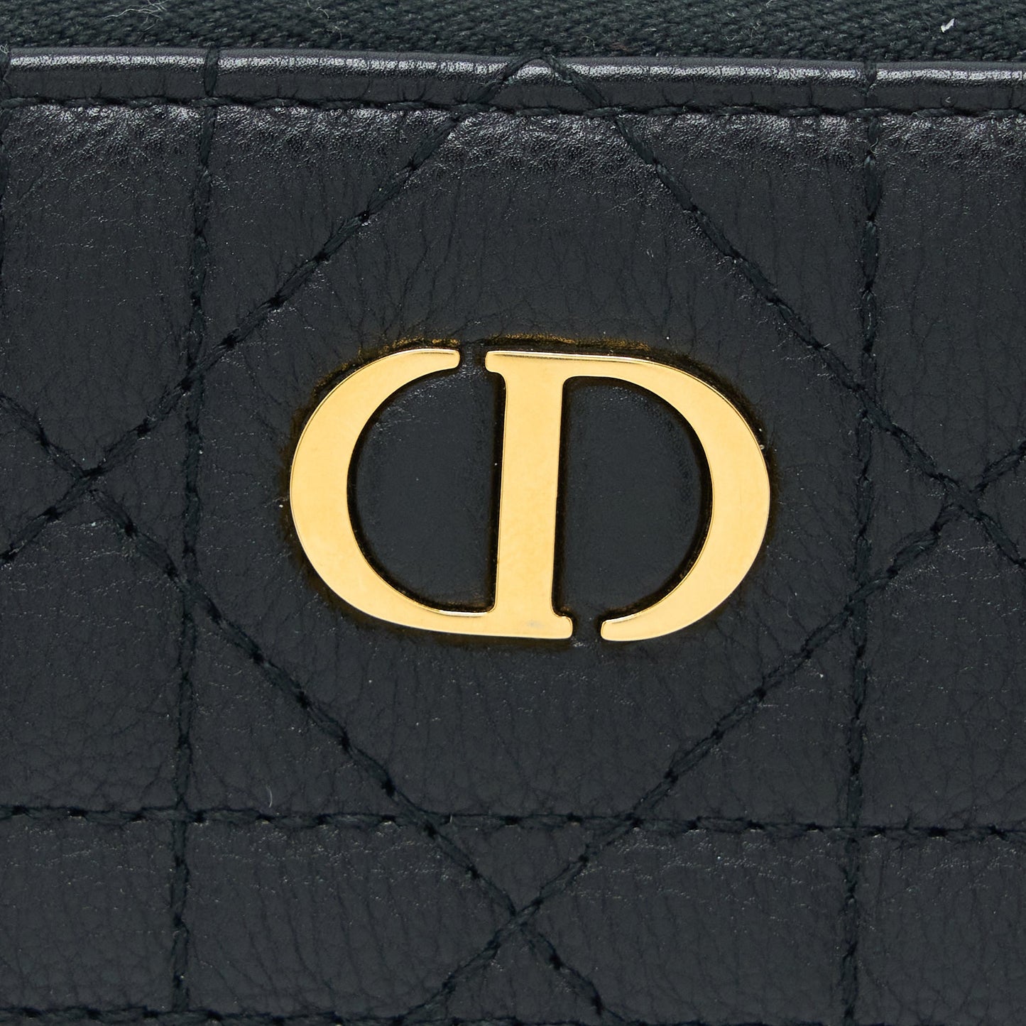 Dior Caro Detachable Card Holder Cannage Supple Calfskin Black GHW