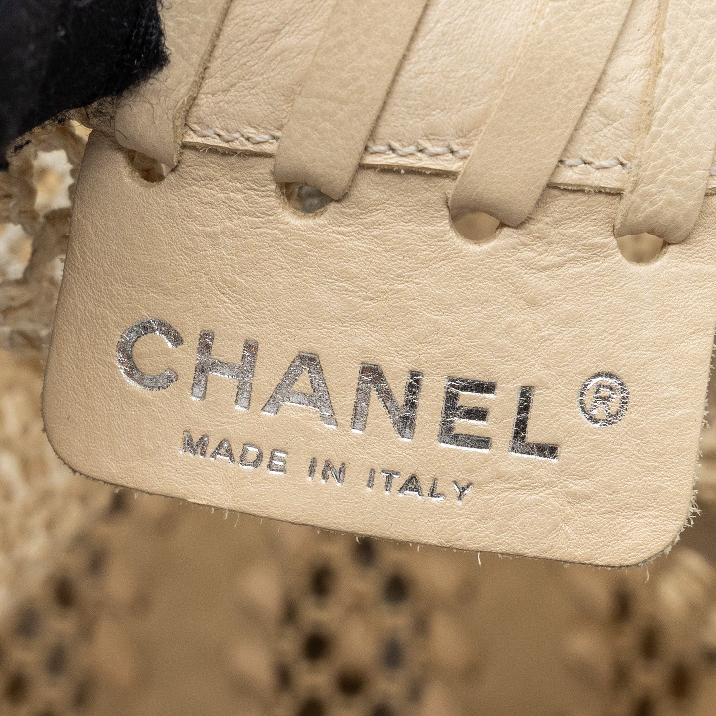 Chanel large beach tote bag lambskin / fabric ivory SHW