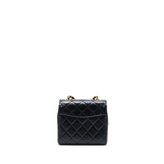 Chanel 22K Retro Classic New Mini Square Flap Bag Goatskin Black GHW(Microchip)