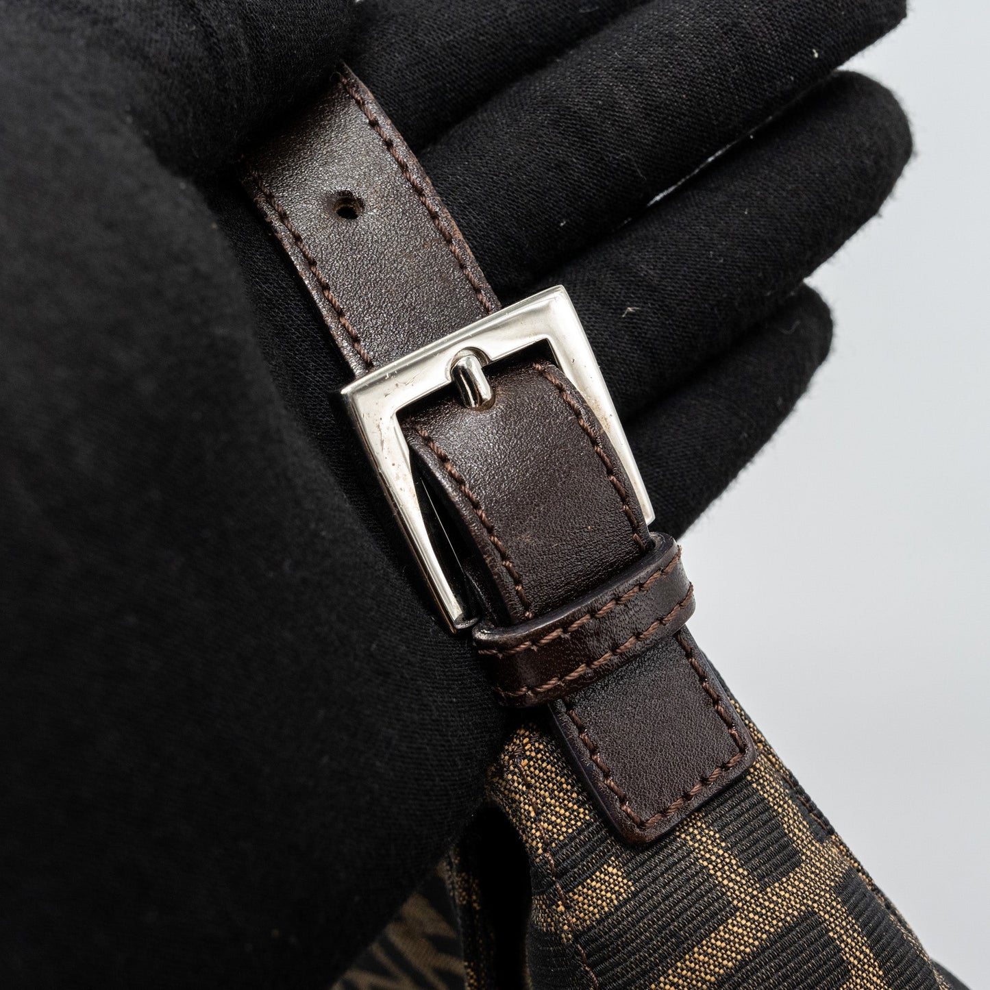 Fendi Vintage Shoulder Bag FF Jacquard Canvas Brown SHW