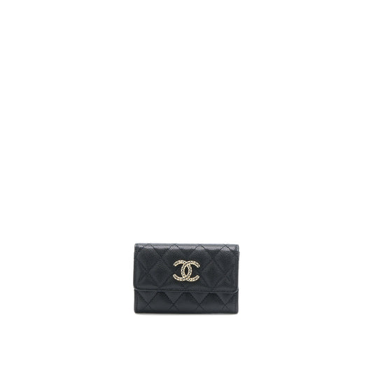 Chanel 23P Detail CC Logo Flap Card Holder Caviar Black LGHW (Microchip)