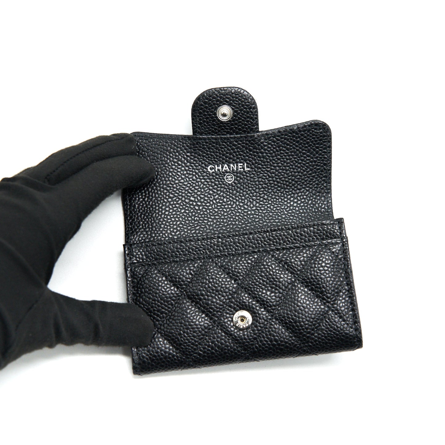 CHANEL Classic Card Holder Grained Calfskin SHW Black