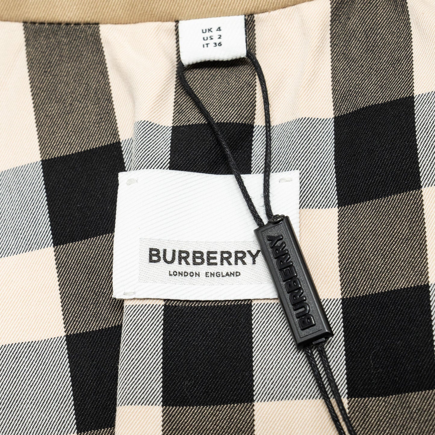 Burberry Size 4 Check Panel Mid-Length Trench Coat Beige