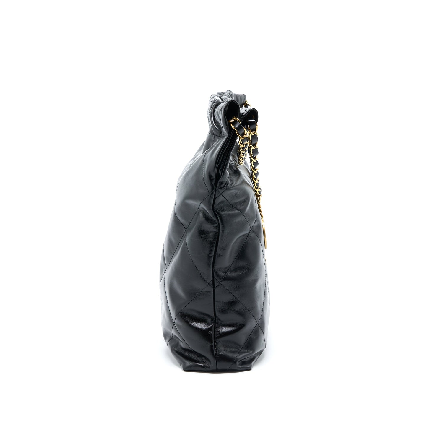 Chanel Medium 22 Bag Gold Letter Shiny Calfskin Black Brushed GHW(Microchip)
