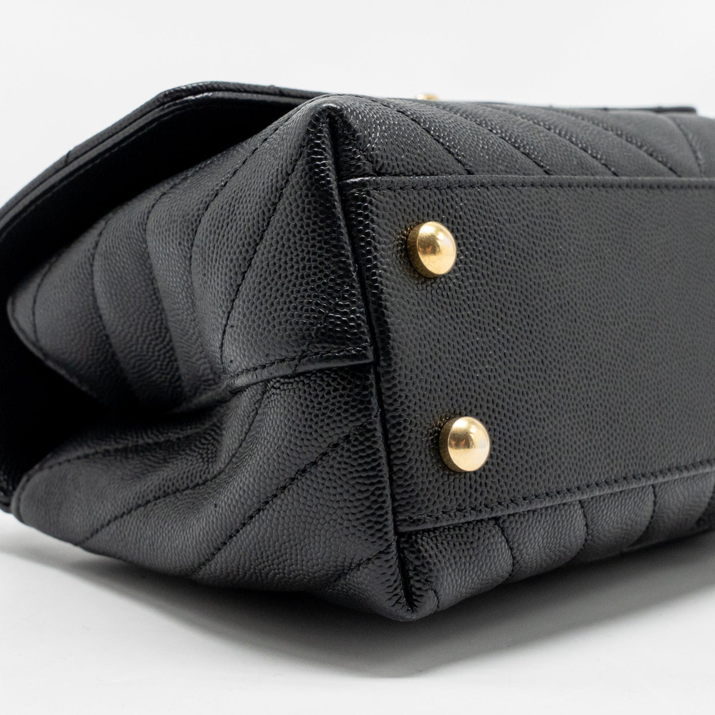Chanel small coco handle with lizard embossed handle chevron caviar black GHW