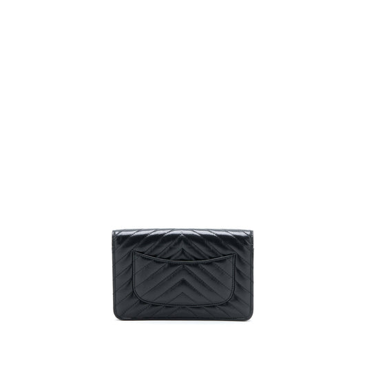 Chanel 2.55 Reissue Wallet On Chain Chevron Aged Calfskin Black Brushed GHW (Microchip)