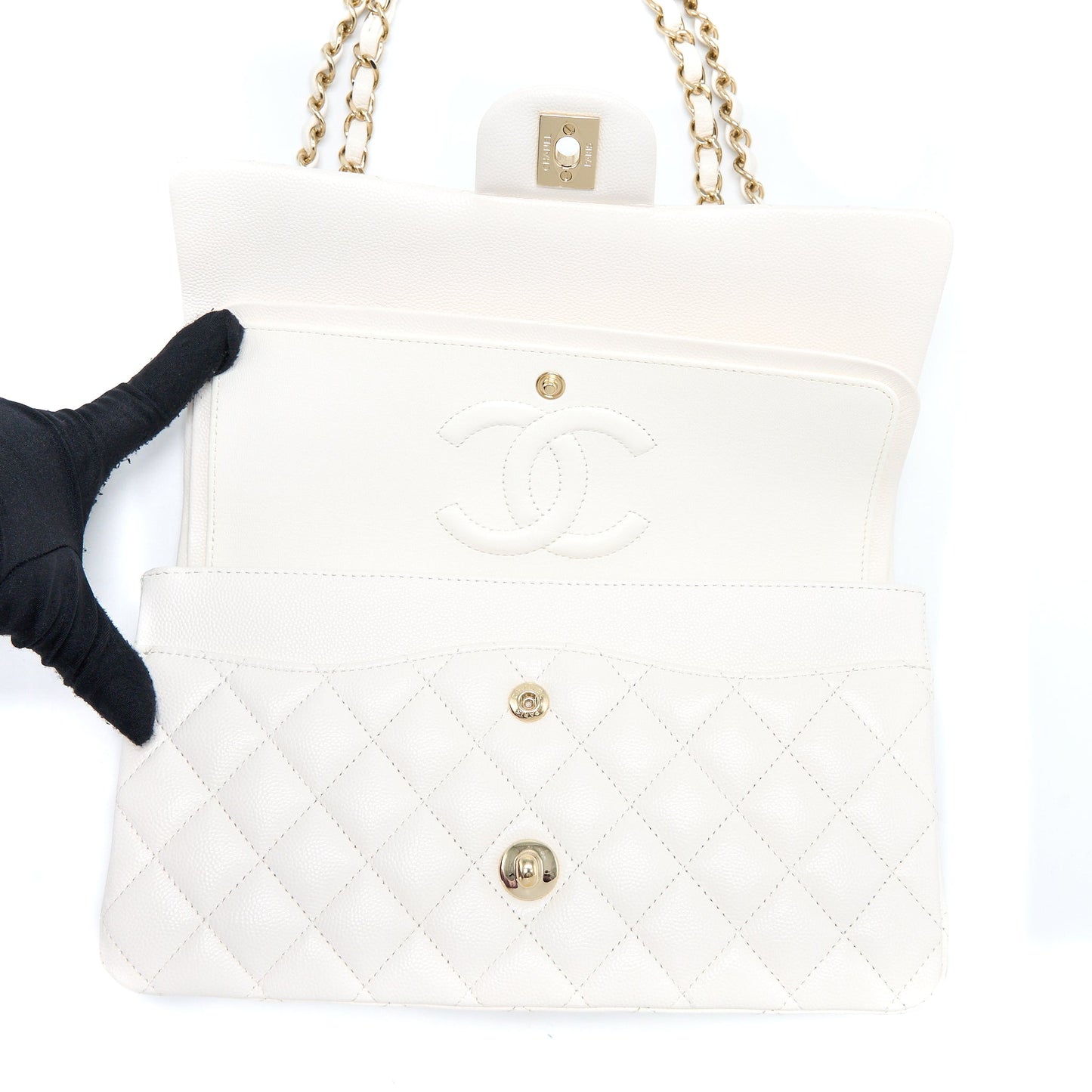 Chanel Medium Classic Double Flap Bag Caviar White LGHW