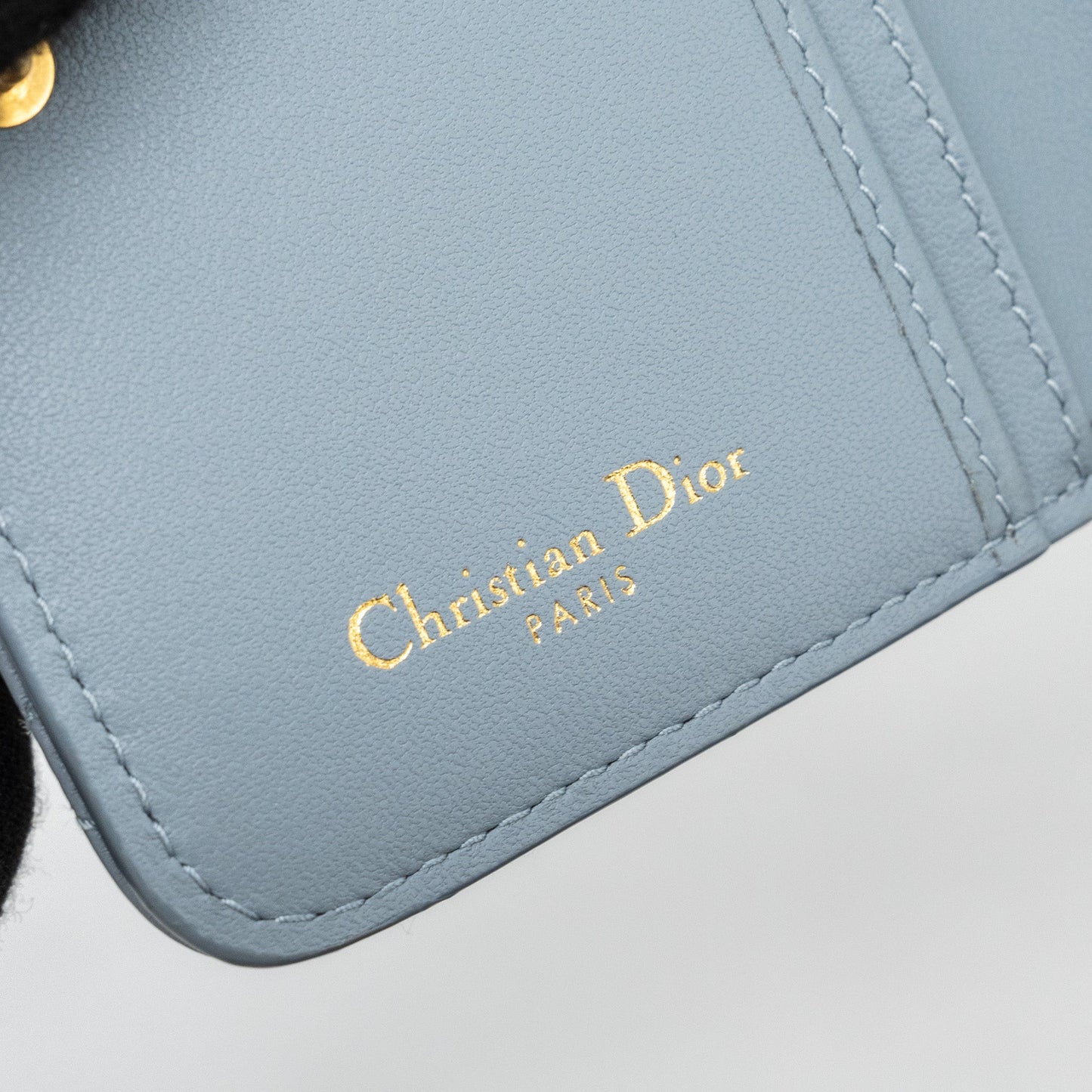 Dior Caro Scarlet Zipped Wallet Cannage Calfskin Cloud Blue GHW