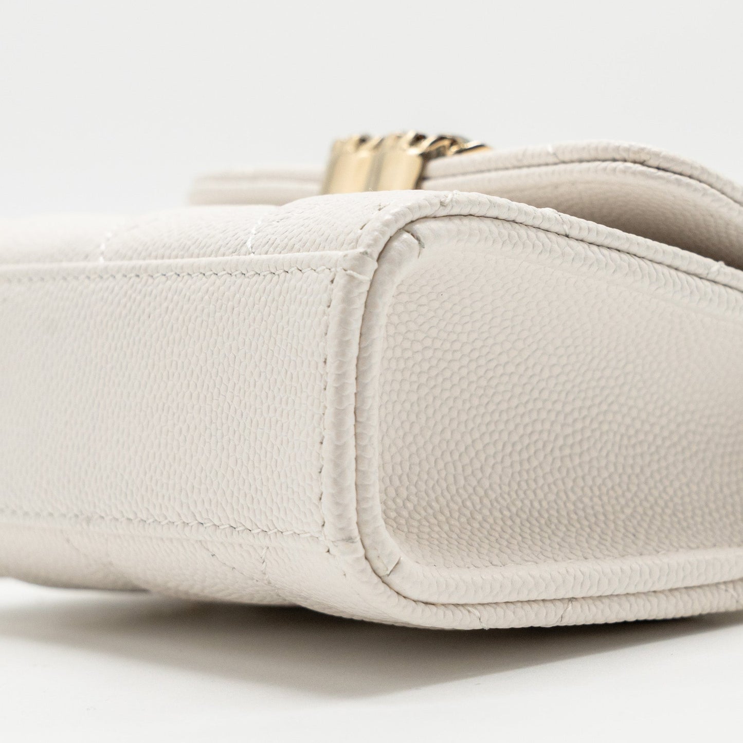Chanel Top Handle Mini flap clutch with chain caviar white LGHW (microchip)