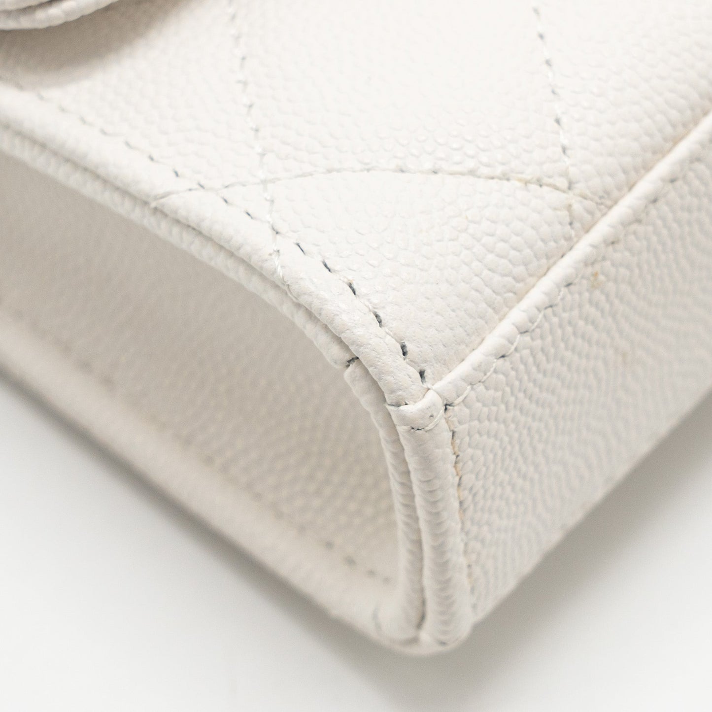 Chanel Top Handle Mini flap clutch with chain caviar white LGHW (microchip)