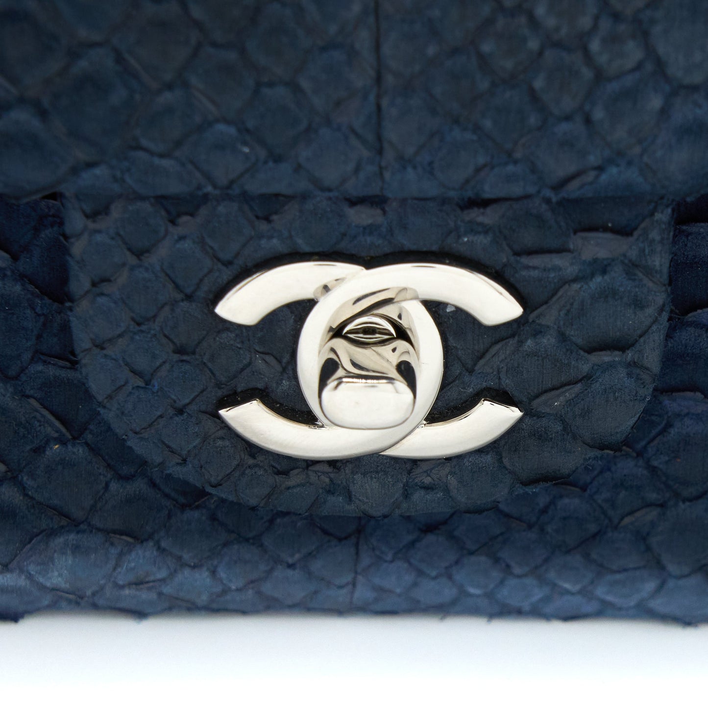 Chanel Medium Classic Double Flap Bag Python Dark Blue SHW