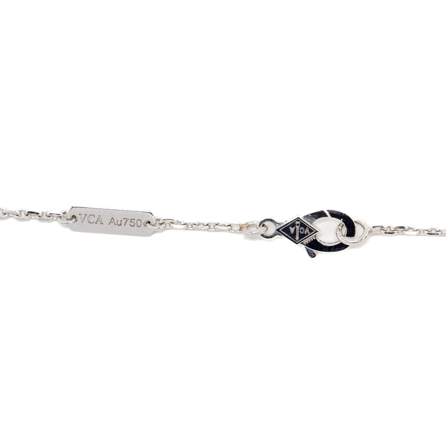 Van Cleef & Arpels Angle Filed Trace Chain With Perlee Clovers Pendant White Gold, Diamonds (Sell In a Set)