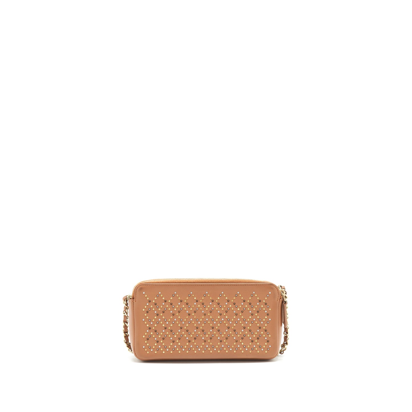 Chanel Stud Double Zip Wallet On Chain Dark Beige