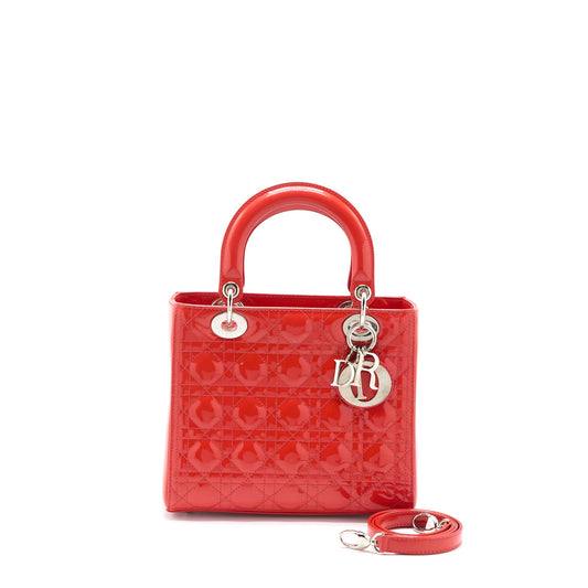 Dior Medium Lady Dior Patent Coral SHW
