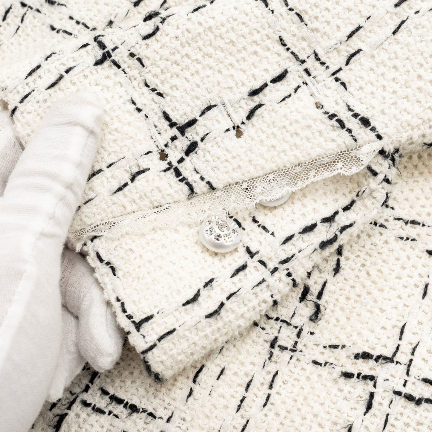 Chanel Size 40 23S Tweed Jacket Cotton White/Black