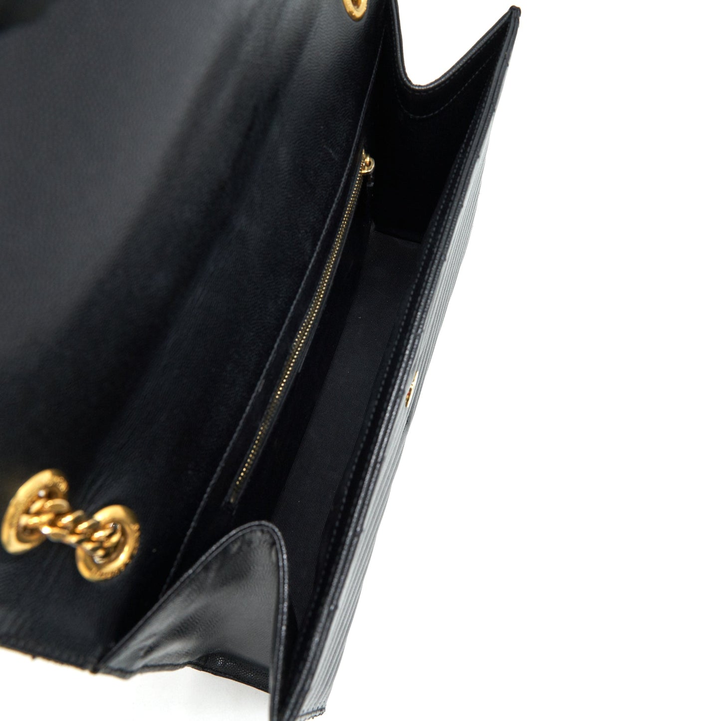 Saint Laurent / YSL Large Envelope Chain Flap Bag in Black Grain de Poudre