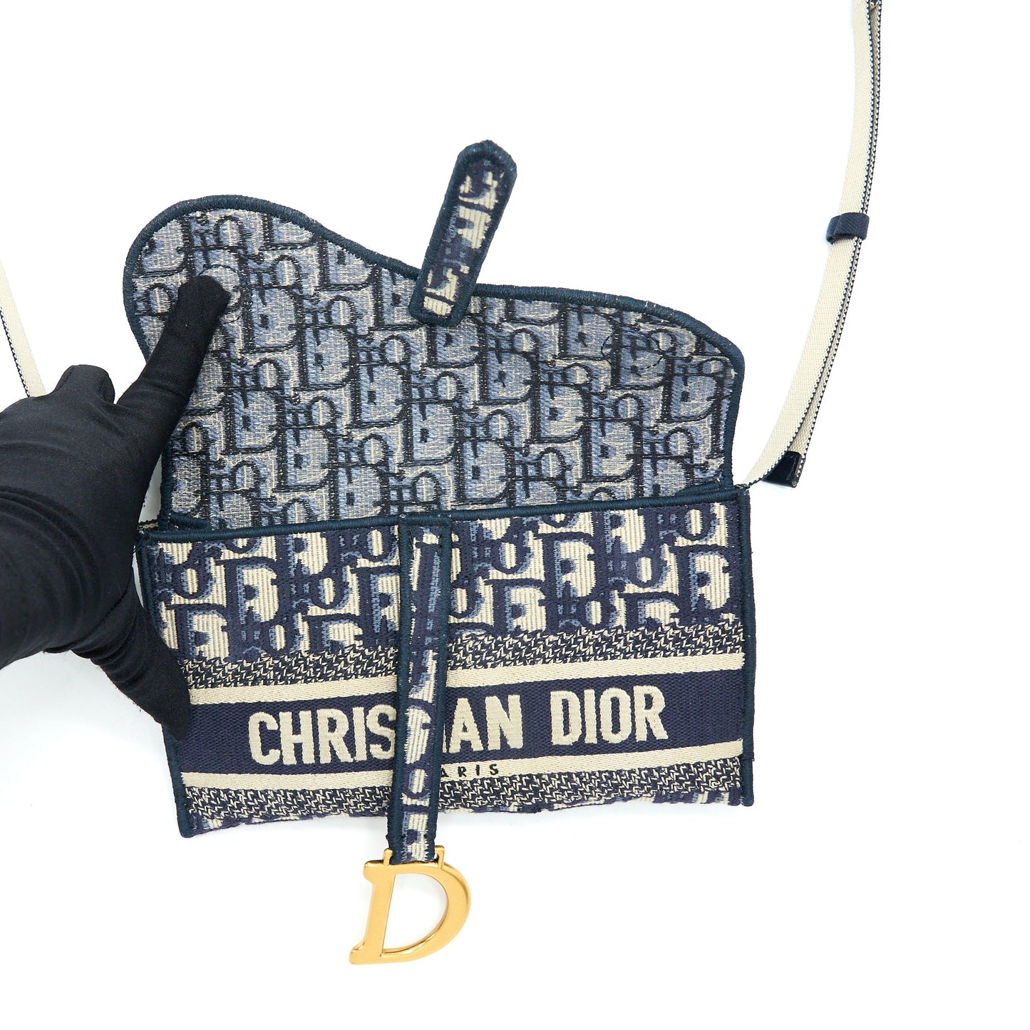 Dior Saddle Slim Pouch Blue Dior Oblique Embroidery