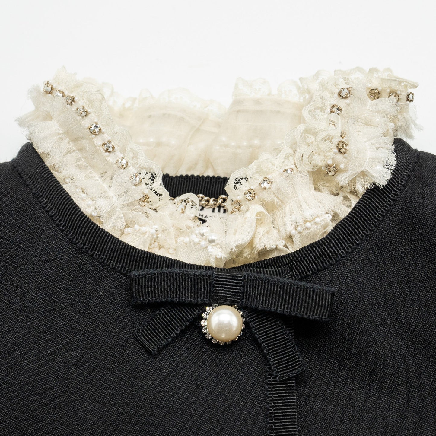 Miu Miu Size 38 Cropped Button Up Lace Jacket virgin wool / silk Black
