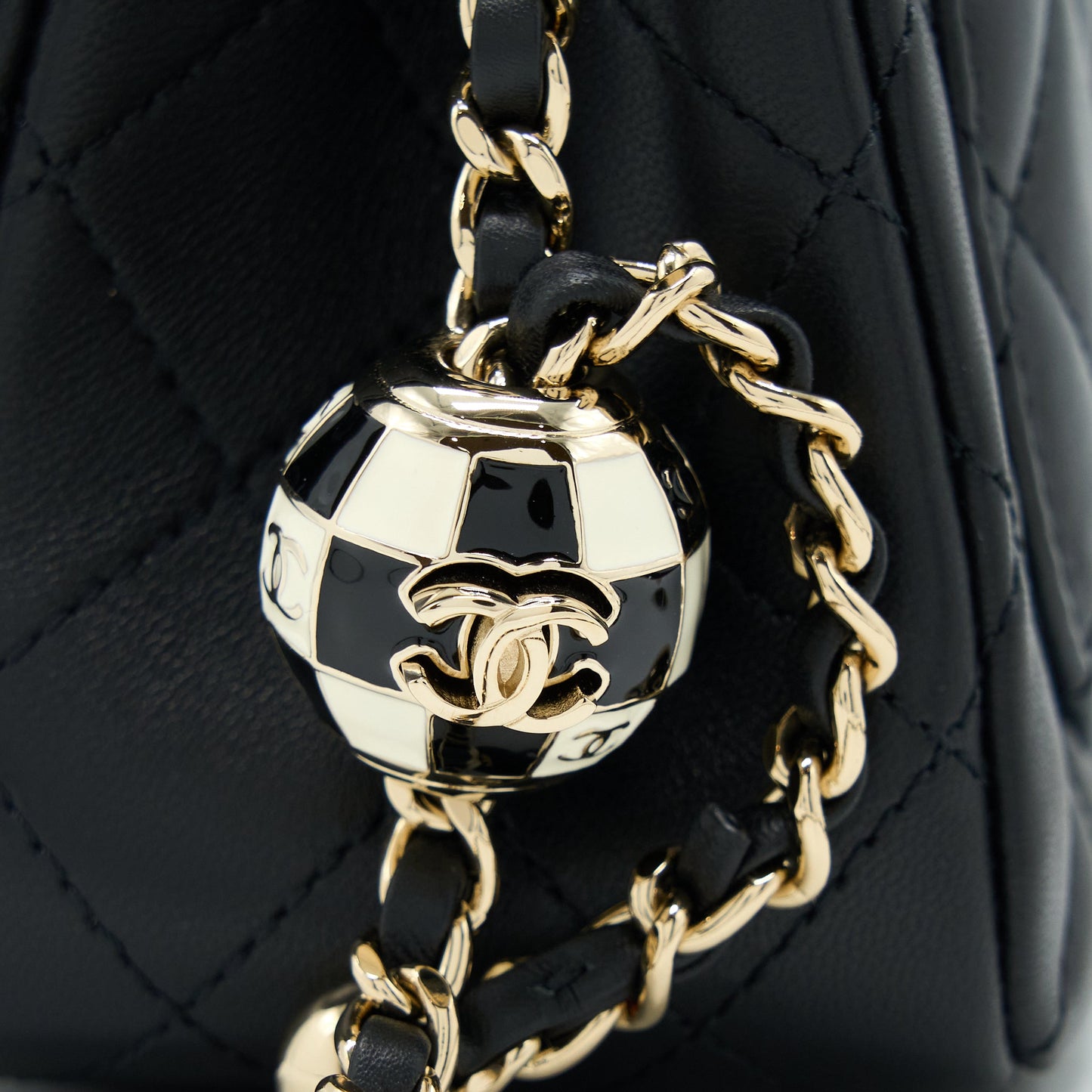Chanel 23C Pearl Crush Mini Square Flap Bag Lambskin Black LGHW (Microchip)