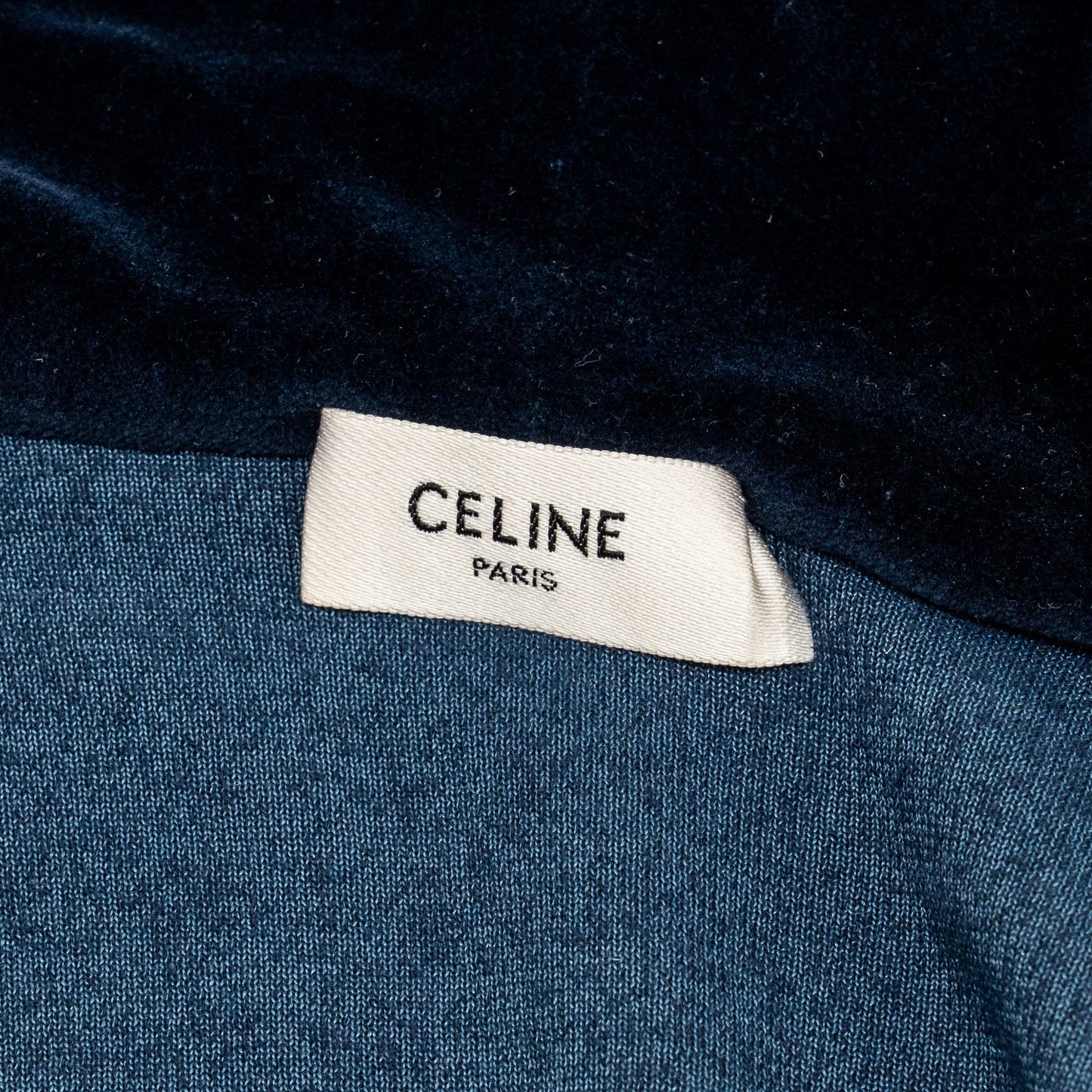 Celine Size XS Velvet Bomber Jacket Cotton/Polyamide Dark Blue