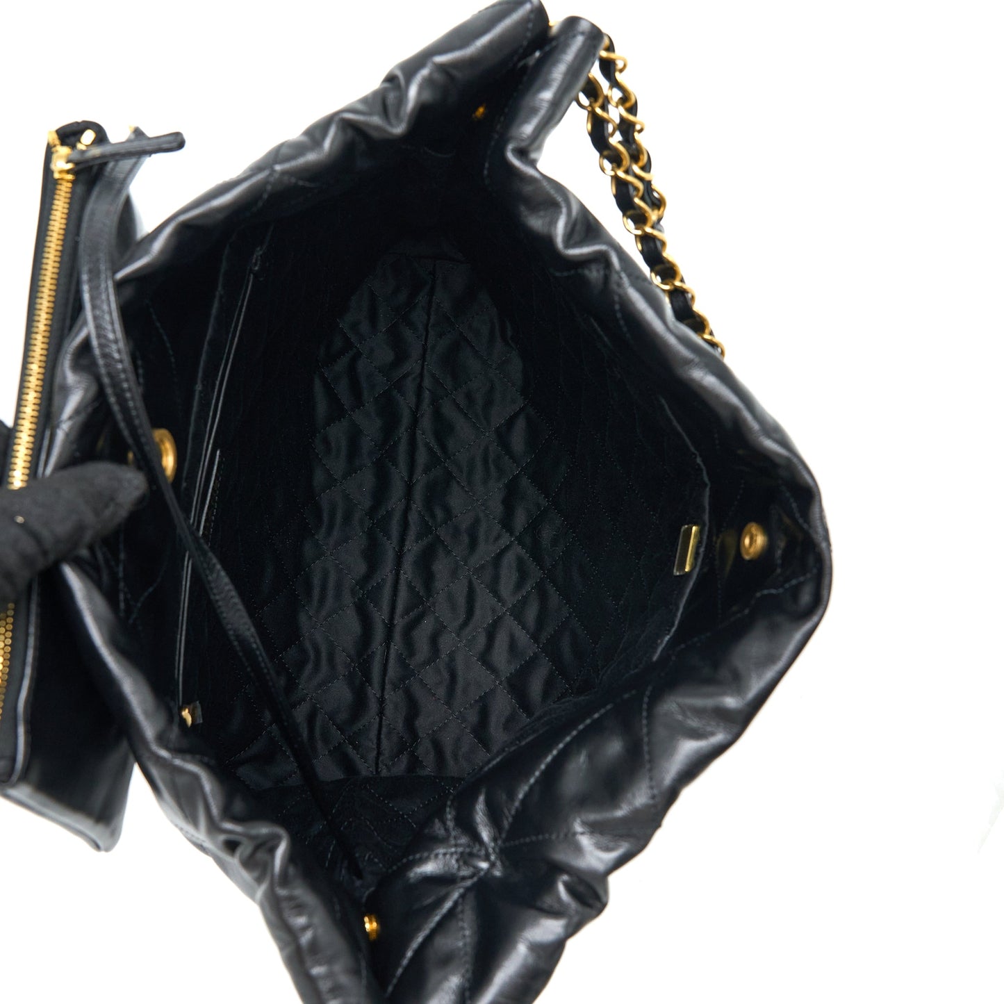 Chanel Medium 22 Bag Gold Letter Shiny Calfskin Black Brushed GHW(Microchip)
