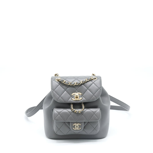 Chanel 22A Duma Backpack Lambskin Dark Grey LGHW (Microchip)