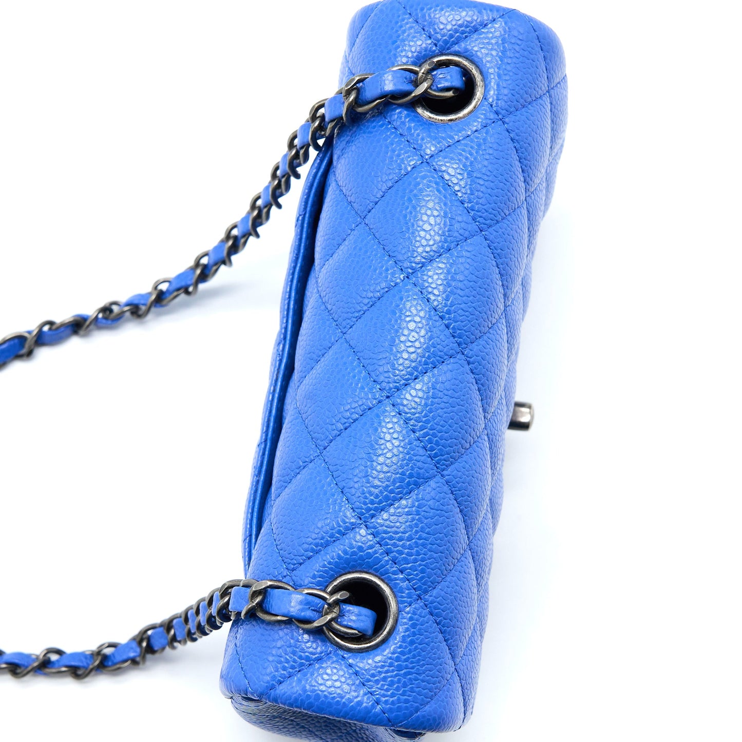 Chanel Mini Rectangular Flap Bag Caviar Blue Ruthenium Hardware