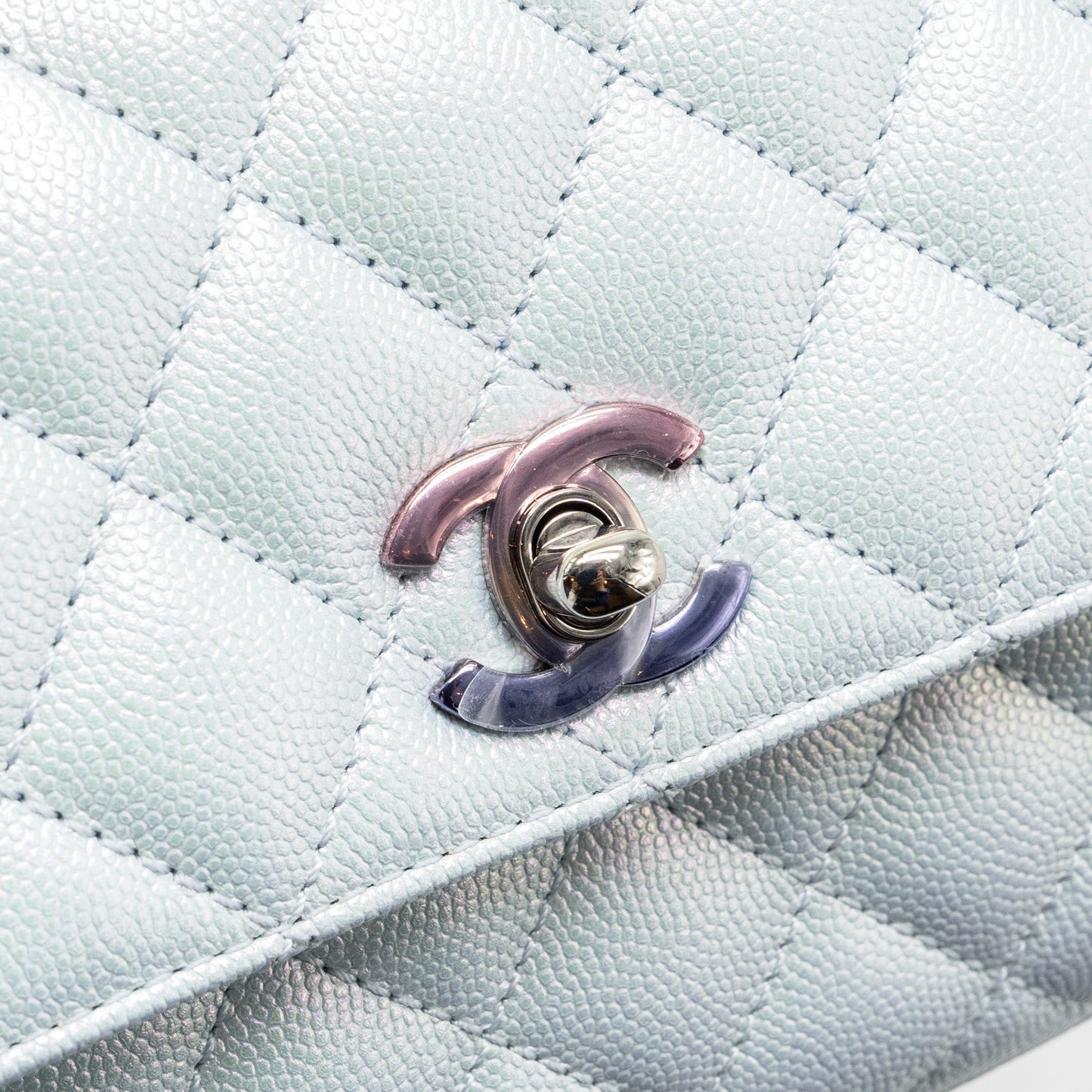 Chanel Small Coco Handle Caviar Iridescent Light Blue multicolour hardware (microchip)