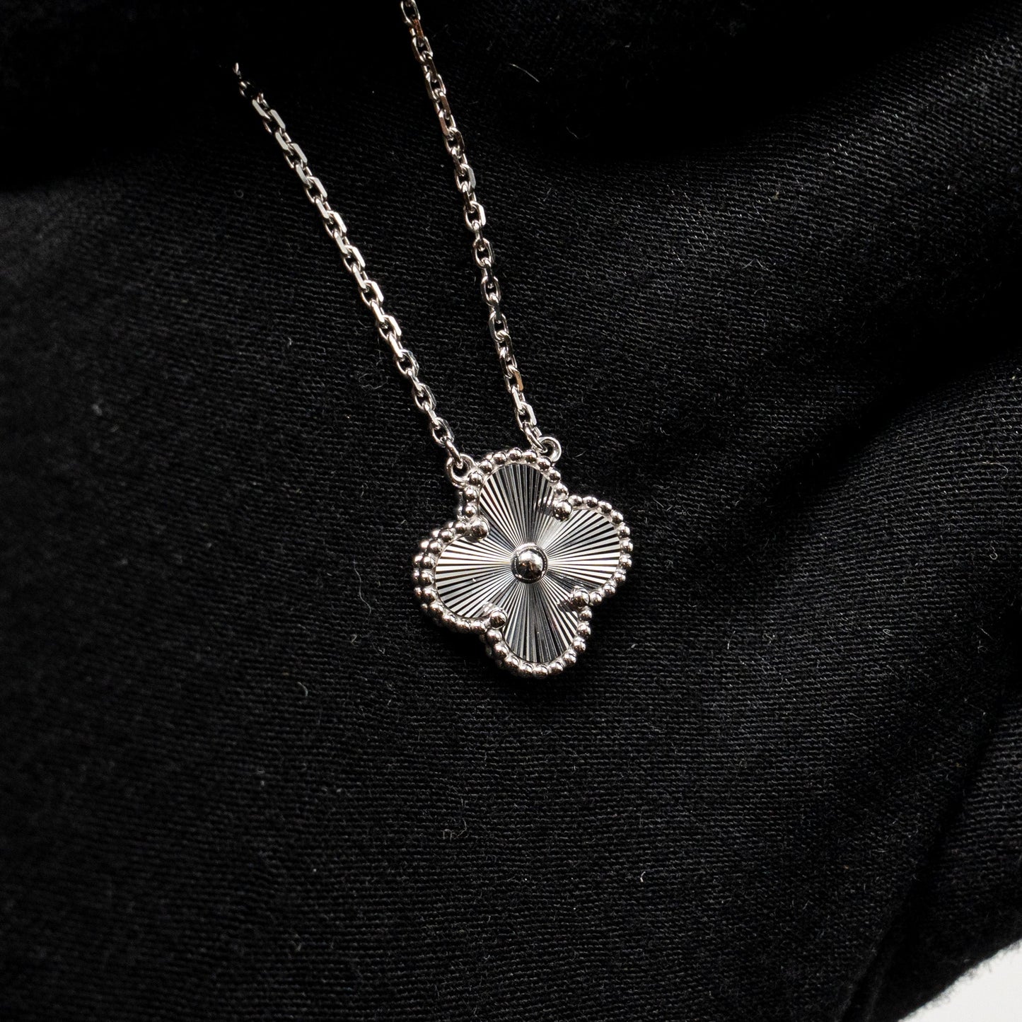 Van Cleef& Arpels Vintage Alhambra Pendant Guilloche White Gold