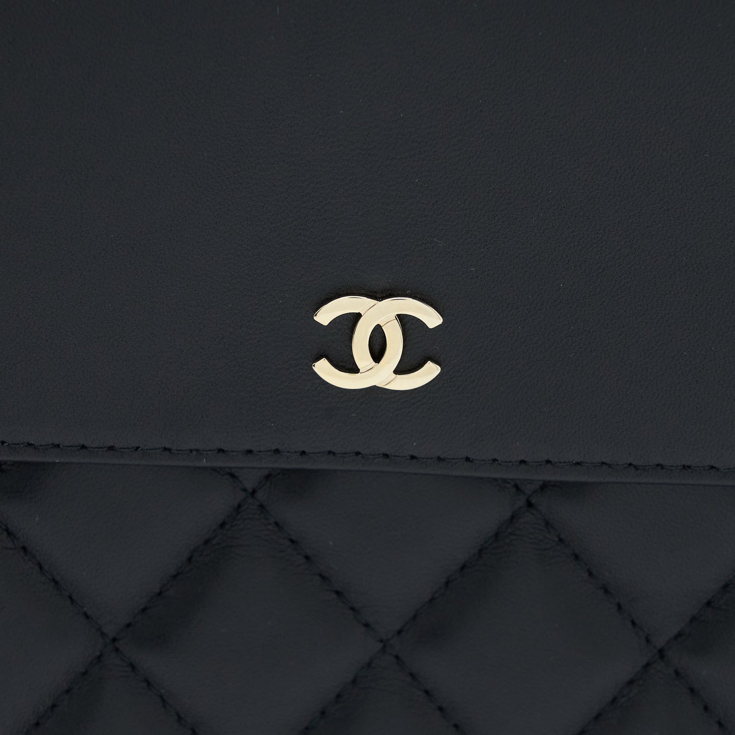 Chanel Quilted Zip and Flap Pouch/Clutch Large Model Lambskin Black LGHW