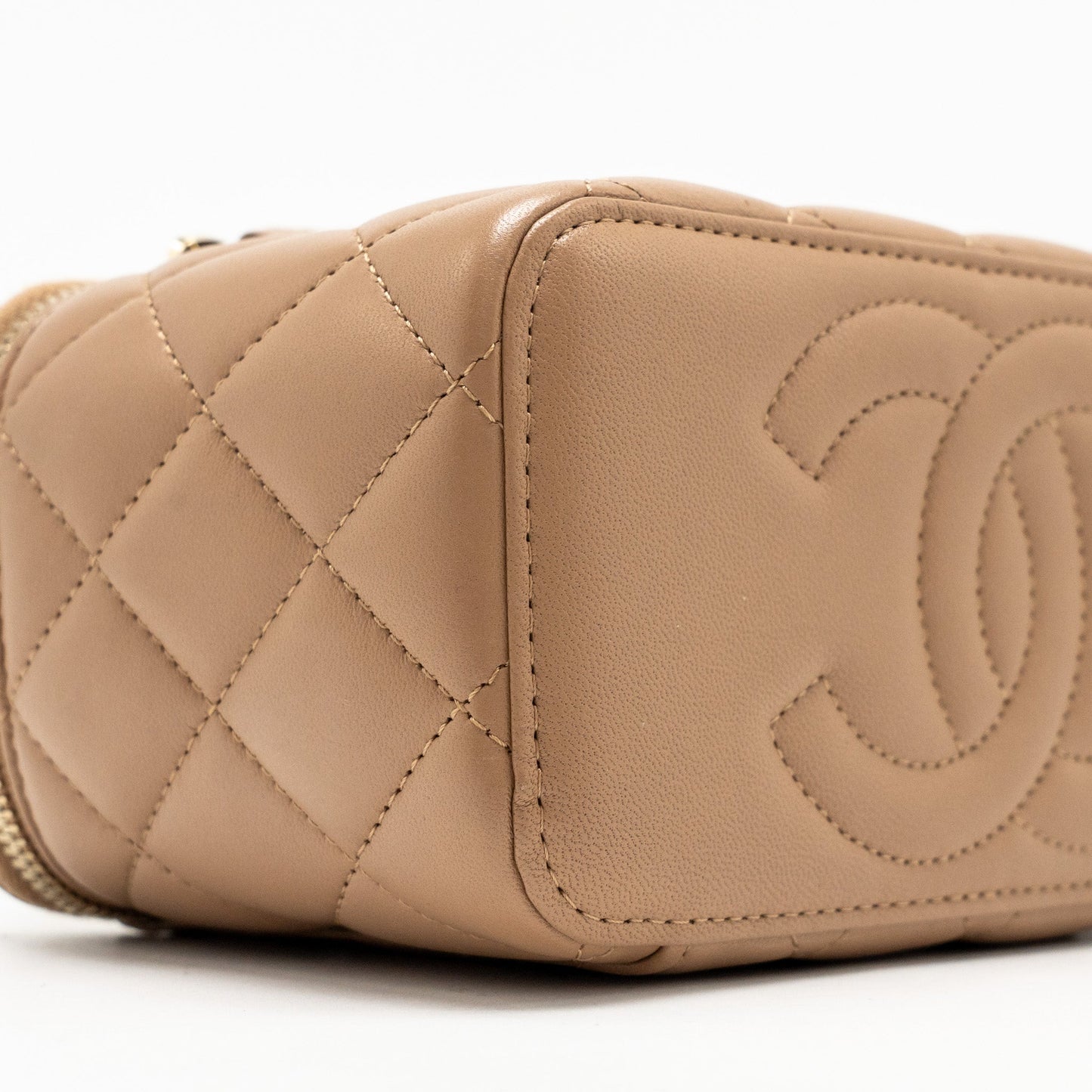 Chanel Top Handle Long Vanity with Chain Lambskin Dark Beige GHW (Microchip)