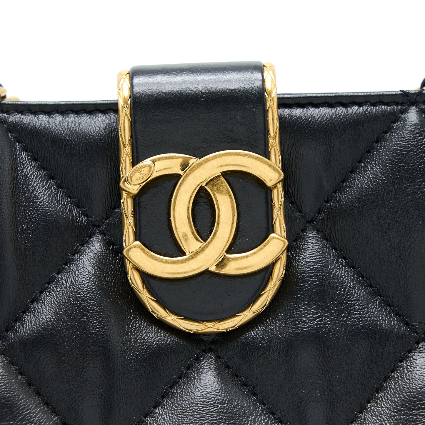 Chanel Seasonal Tote Bag Lambskin Black Brushed GHW(Microchip)