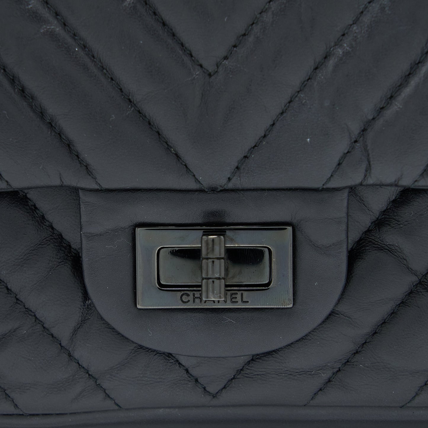 Chanel 2.55 Reissue Small Double Flap Bag Chevron Aged Calfskin Black with Black Hardware
