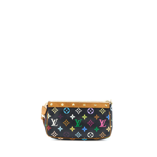 Louis Vuitton Vintage Pochette Accessories Multicolour Monogram Canvas Black GHW