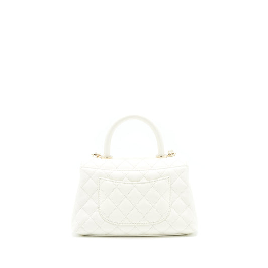 Chanel Small Coco handle Caviar White LGHW (microchip)