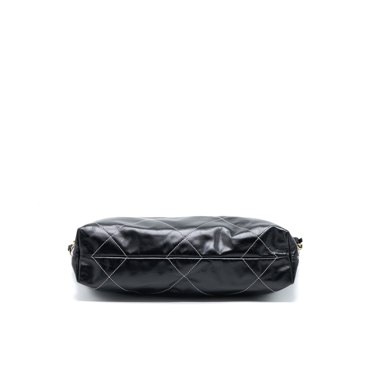 CHANEL Small 22 Bag Gold Letter Shiny Calfskin Black GHW (Microchip)
