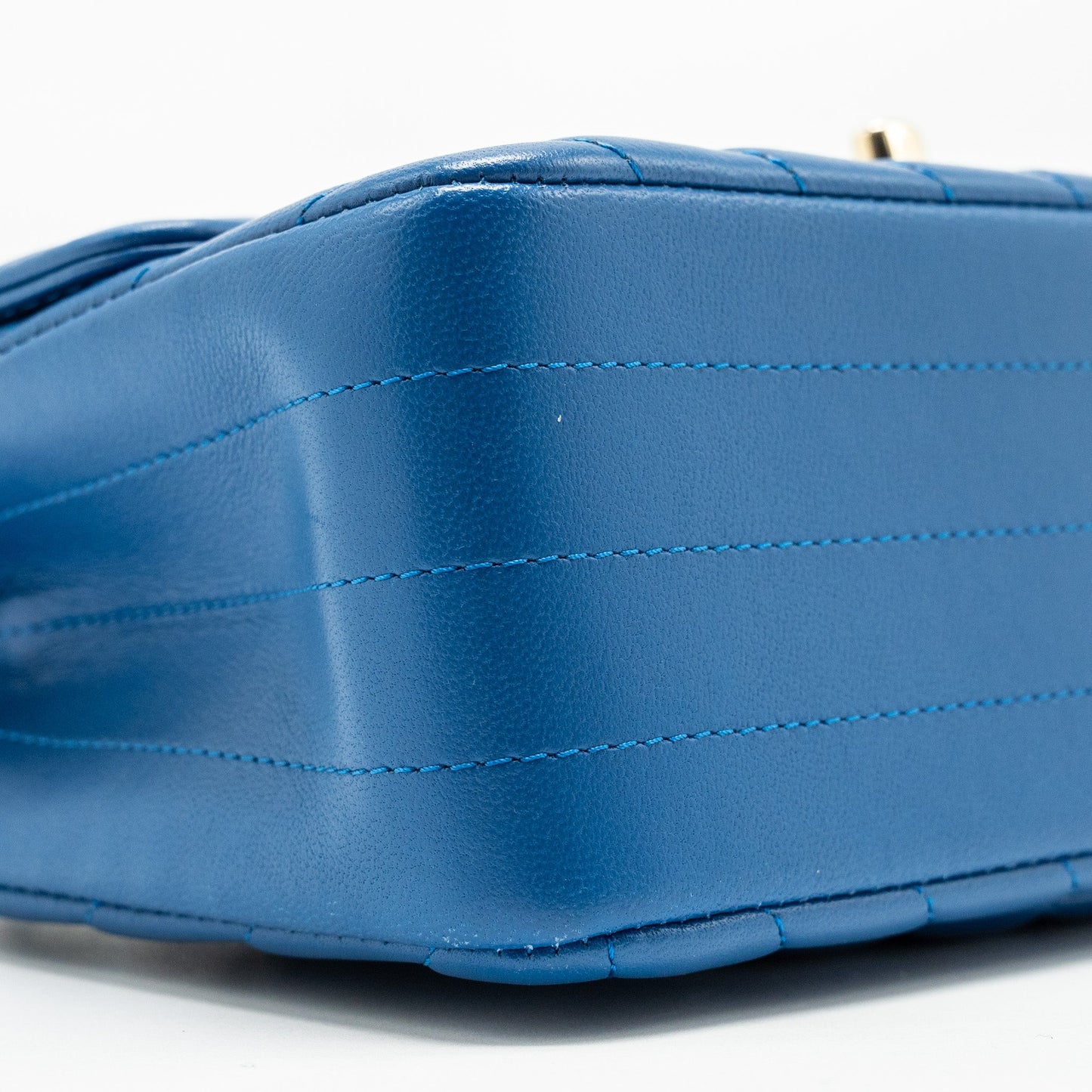 Chanel Mini Rectangular Flap Bag Chevron Lambskin Blue LGHW