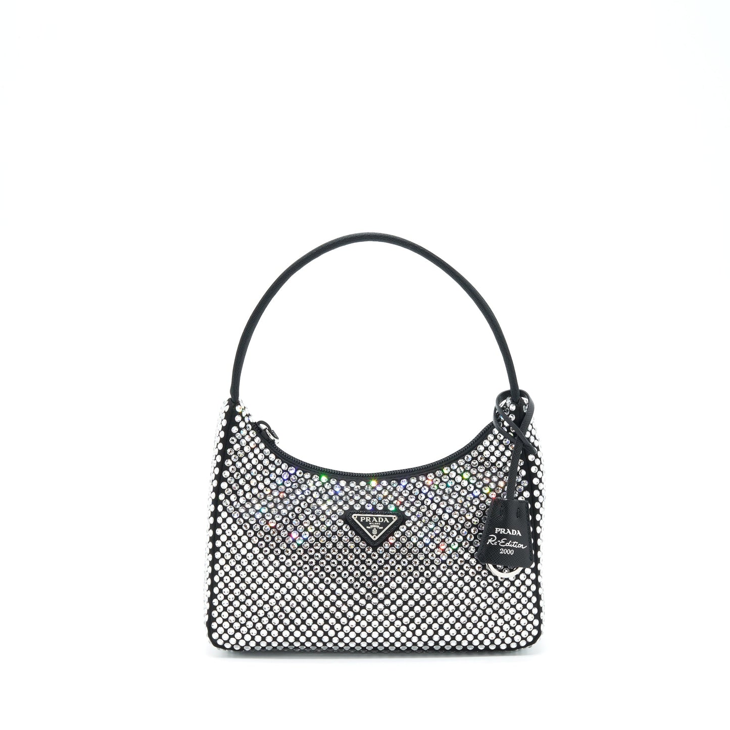 Prada Re-Edition 2000 Crystal Hobo Bag Nylon/Leather Black SHW