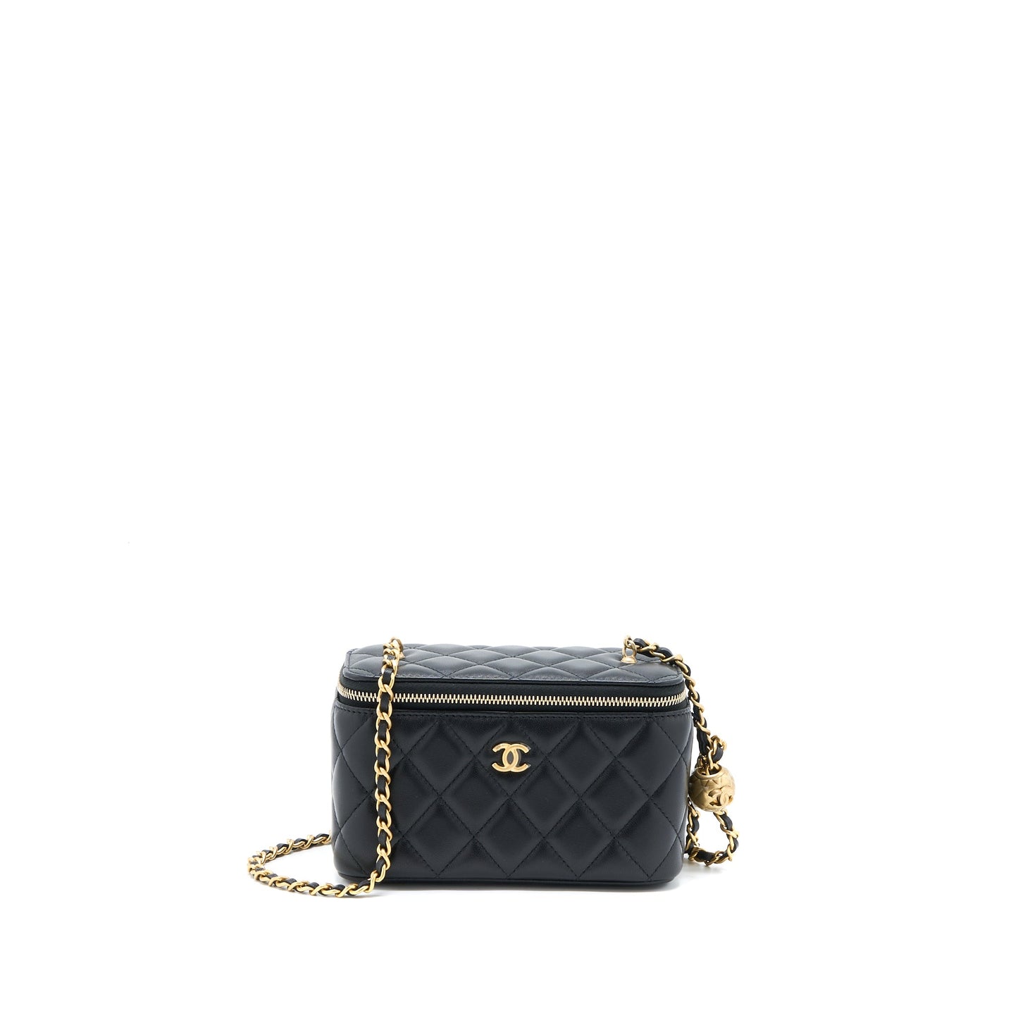 Chanel 22A Pearl Crush Long Vanity with Chain Lambskin Black Brushed GHW (Microchip)