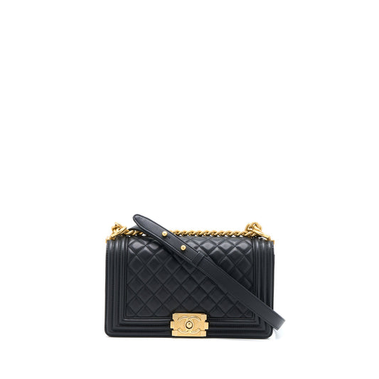 Chanel Medium Boy Bag Lambskin Black Brushed GHW