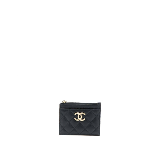 Chanel 23C Zipper Card Holder Caviar Black LGHW (Microchip)